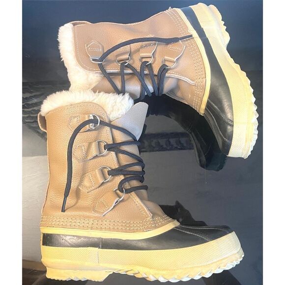 SOREL Manitou Made In Canada Tan Boots Women’s Duck Boots w Wool Liners Size 5 - Picture 11 of 12